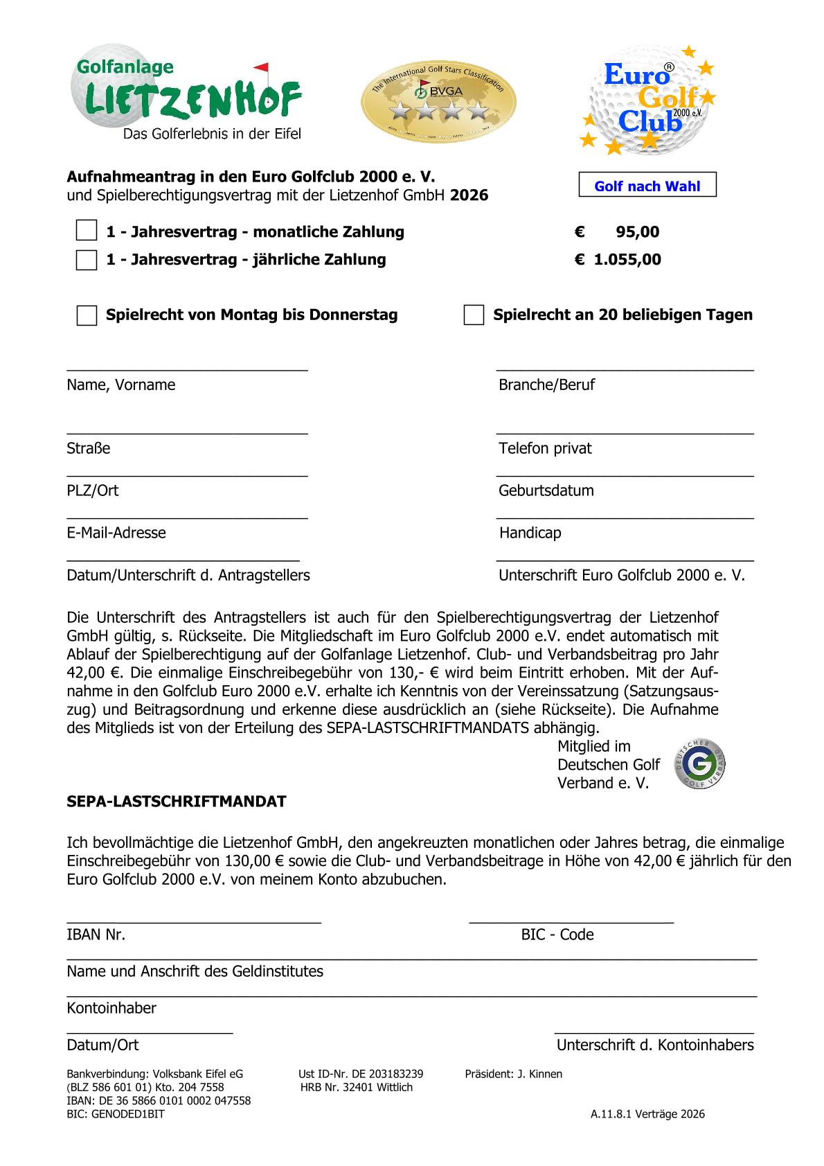 EUROSpielberechtigungsvertrag Golf nach Wahl Euro 01.01.2025 neu 1