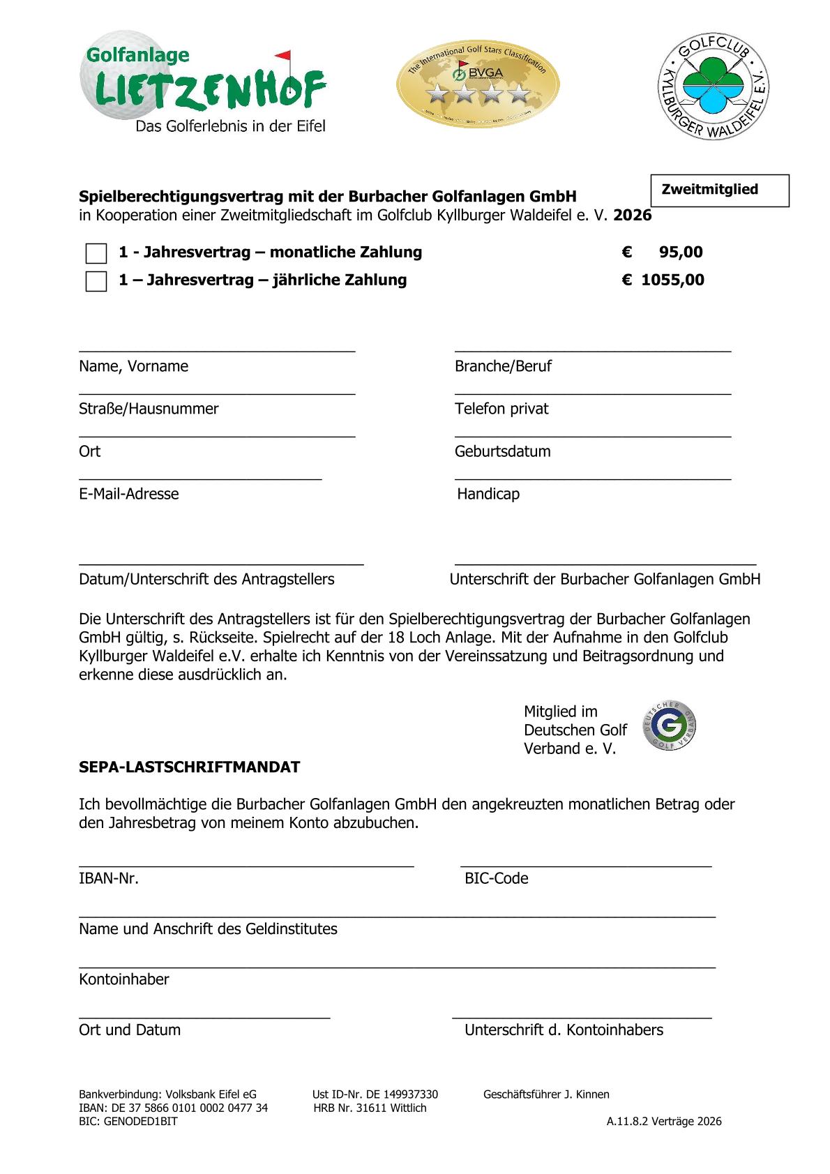 Zweitmitgliedschaft 2025 neu 1 Jahr jahrl. u. monatl. Zahlung ab 2025 1